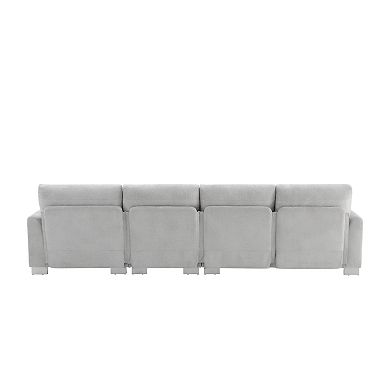 Whisen 5-seat Modern Sectional Sofa, L-shaped Couch Set with Chaise and 2 Pillows - Light Gray