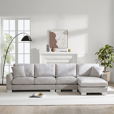 Whisen 5-seat Modern Sectional Sofa, L-shaped Couch Set with Chaise and 2 Pillows - Light Gray