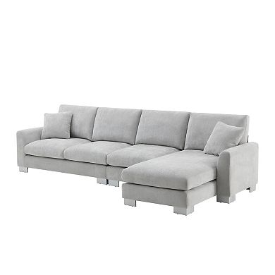 Whisen 5-seat Modern Sectional Sofa, L-shaped Couch Set with Chaise and 2 Pillows - Light Gray