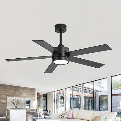 52-Inch LED ceiling fan, 5 plywood blades, DC motor, 6-speed remote, timer, memory