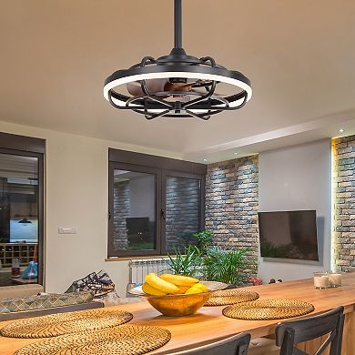 19.7-Inch indoor ceiling cage fan, 3-color light, 5 ABS blades, DC motor, 6/10" downrods