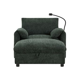 Whisen Single Sofa with Storage Ottoman, Adjustable Phone Holder, Charger, Side Pockets Green