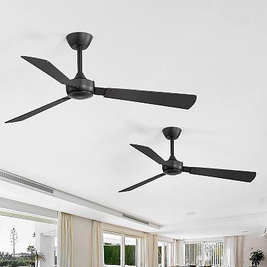 52-Inch 2-pack no-light fans, DC motor, remote, 6 speeds, 3 blades, 4/8" downrods