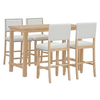 Whisen 5 pc Counter Height Dining Set, Classic Elegant Table and 4 Chairs - Natural Wood Wash