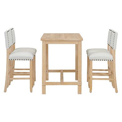 Whisen 5-Piece Counter Height Dining Set, Classic Elegant Table and 4 Chairs - Natural Wood Wash