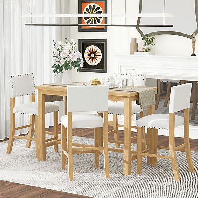Whisen 5-Piece Counter Height Dining Set, Classic Elegant Table and 4 Chairs - Natural Wood Wash