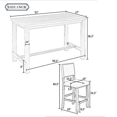 Whisen 5-Piece Counter Height Dining Set, Classic Elegant Table and 4 Chairs - Natural Wood Wash