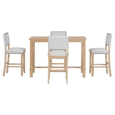 Whisen 5-Piece Counter Height Dining Set, Classic Elegant Table and 4 Chairs - Natural Wood Wash