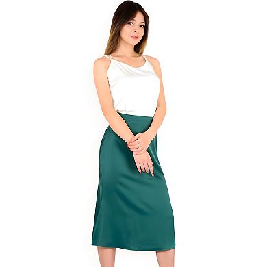 Women's Satin Midi Skirt With A-Line Silhouette And Elastic Waistband