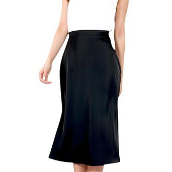 Women's Satin Midi Skirt With A-Line Silhouette And Elastic Waistband