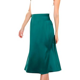 Women's Satin Midi Skirt With A-Line Silhouette And Elastic Waistband