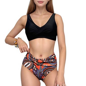 Women's Wrap Front Bikini Top and High Waist Printed Bottom Two-Piece Swimsuit