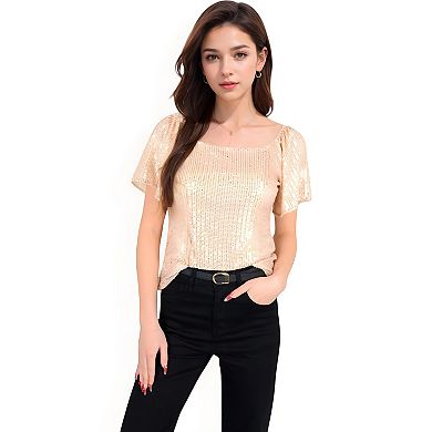 Women's Short Sleeve Square Neck Sequin Top for Special Occasions