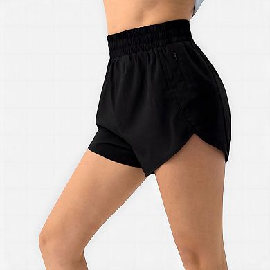Women's High Waist Athletic Running Shorts with Curved Hem