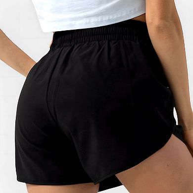 Women's High Waist Athletic Running Shorts with Curved Hem