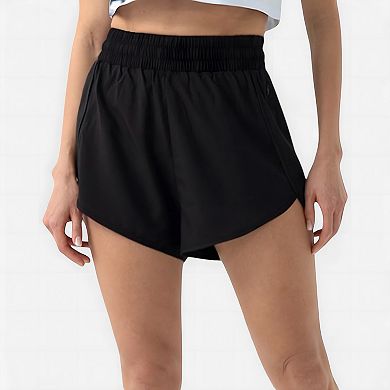 Women's High Waist Athletic Running Shorts with Curved Hem