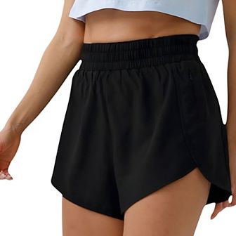 Women's High Waist Athletic Running Shorts with Curved Hem