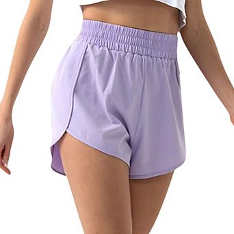 Women's High Waist Athletic Running Shorts with Curved Hem
