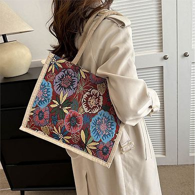 Women's Floral Sackcloth Tote Bag-Lightweight Handbag