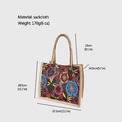 Women's Floral Sackcloth Tote Bag-Lightweight Handbag