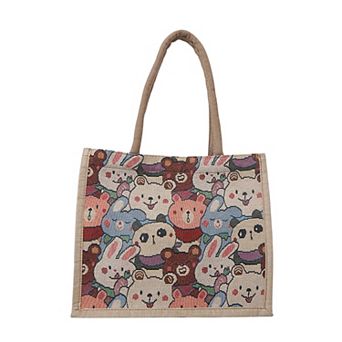 Women's Floral Sackcloth Tote Bag-Lightweight Handbag