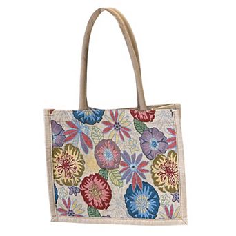 Women's Floral Sackcloth Tote Bag-Lightweight Handbag