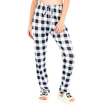 Women's Plaid Flannel Lounge Pants with Elastic Waistband and Adjustable Drawstring