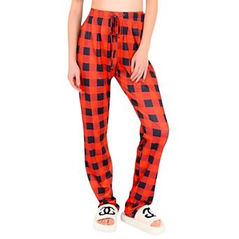 Women's Plaid Flannel Lounge Pants with Elastic Waistband and Adjustable Drawstring