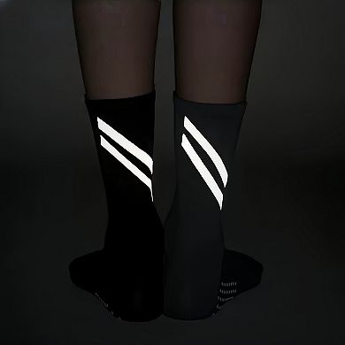 Women's Performance Crew Socks with Non-Slip Grip Soles and Reflective Stripe Accents