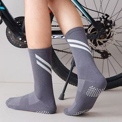 Women's Performance Crew Socks with Non-Slip Grip Soles and Reflective Stripe Accents
