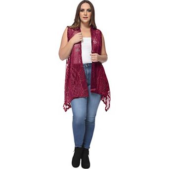 Women's Plus Size Boho Crochet Cover Up Sleeveless Shawl Cardigan Vest