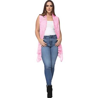 Women's Plus Size Boho Crochet Cover Up Sleeveless Shawl Cardigan Vest