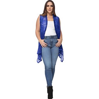 Women's Plus Size Boho Crochet Cover Up Sleeveless Shawl Cardigan Vest