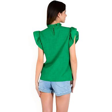 Women's Ruffled Sleeve Pleated Front Knit Top