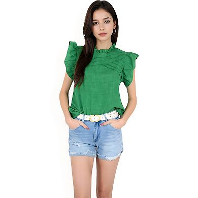 Women's Ruffled Sleeve Pleated Front Knit Top