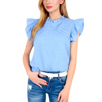 Women's Ruffled Sleeve Pleated Front Knit Top