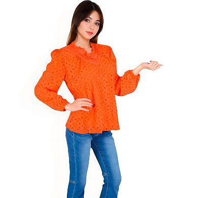 Women's Long Sleeve Floral Print Blouse with Ruffled High Neck