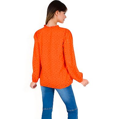 Women's Long Sleeve Floral Print Blouse with Ruffled High Neck