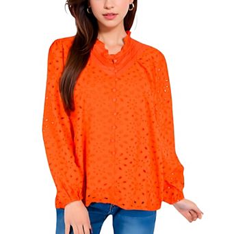 Women's Long Sleeve Floral Print Blouse with Ruffled High Neck