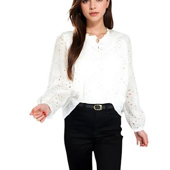 Women's Long Sleeve Floral Print Blouse with Ruffled High Neck