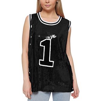 Women's Sparkle Glitter Number 1 T-shirt Sequin Tank Top Fashion Blouse