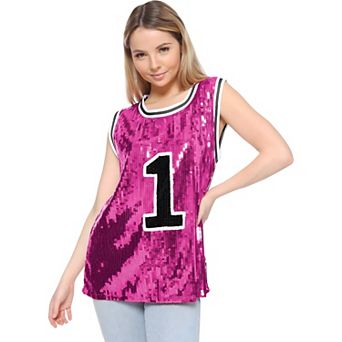 Women's Sparkle Glitter Number 1 T-shirt Sequin Tank Top Fashion Blouse
