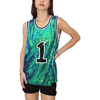 Women's Sparkle Glitter Number 1 T-shirt Sequin Tank Top Fashion Blouse