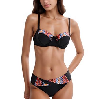 Women's Padded Underwire Bikini Set Adjustable Strap Top and Crossover Waist Bottom