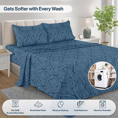 Lux Decor Collection 4 Piece Sheet Sets Printed Bed Sheets With Pillowcases Microfiber Bedding