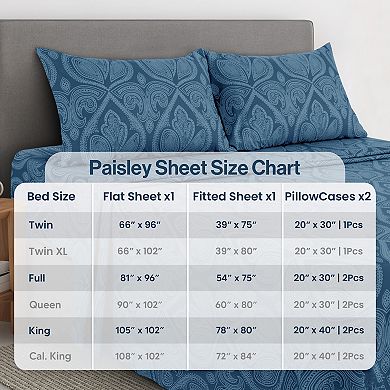 Lux Decor Collection 4 Piece Sheet Sets Printed Bed Sheets With Pillowcases Microfiber Bedding