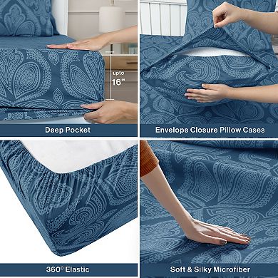 Lux Decor Collection 4 Piece Sheet Sets Printed Bed Sheets With Pillowcases Microfiber Bedding