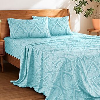 Lux Decor Collection 4 pc Sheet Sets Printed Bed Sheets With Pillowcases Microfiber Bedding
