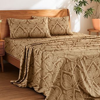 Lux Decor Collection 4 pc Sheet Sets Printed Bed Sheets With Pillowcases Microfiber Bedding