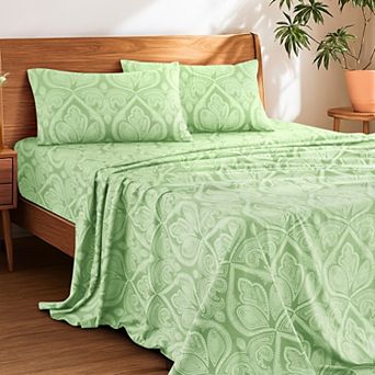 Lux Decor Collection 4 pc Sheet Sets Printed Bed Sheets With Pillowcases Microfiber Bedding